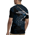 Carlton Football Club Rugby Jersey Blues Muscular Mascot Graphic - Abstract Paint Splatter Art