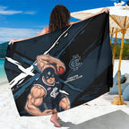 Carlton Football Club Sarong Blues Muscular Mascot Graphic - Abstract Paint Splatter Art