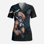Carlton Football Club Scrub Top Blues Muscular Mascot Graphic - Abstract Paint Splatter Art
