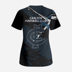 Carlton Football Club Scrub Top Blues Muscular Mascot Graphic - Abstract Paint Splatter Art