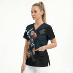 Carlton Football Club Scrub Top Blues Muscular Mascot Graphic - Abstract Paint Splatter Art