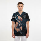 Carlton Football Club Scrub Top Blues Muscular Mascot Graphic - Abstract Paint Splatter Art