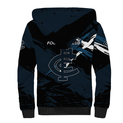 Carlton Football Club Sherpa Hoodie Blues Muscular Mascot Graphic - Abstract Paint Splatter Art