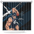 Carlton Football Club Shower Curtain Blues Muscular Mascot Graphic - Abstract Paint Splatter Art