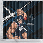 Carlton Football Club Shower Curtain Blues Muscular Mascot Graphic - Abstract Paint Splatter Art