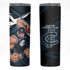 Carlton Football Club Skinny Tumbler Blues Muscular Mascot Graphic - Abstract Paint Splatter Art