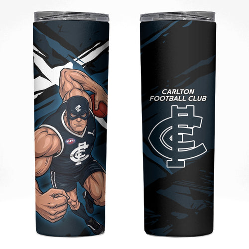 Carlton Football Club Skinny Tumbler Blues Muscular Mascot Graphic - Abstract Paint Splatter Art