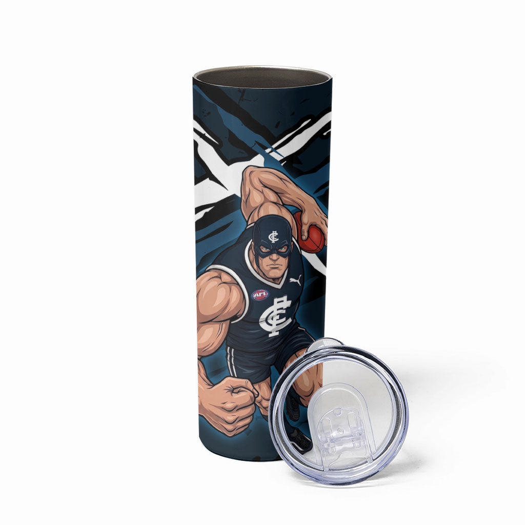 Carlton Football Club Skinny Tumbler Blues Muscular Mascot Graphic - Abstract Paint Splatter Art
