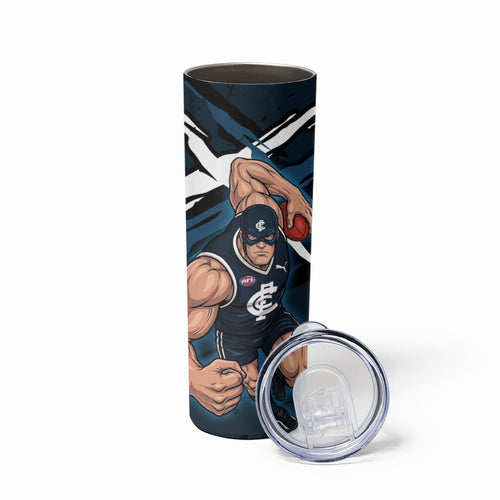 Carlton Football Club Skinny Tumbler Blues Muscular Mascot Graphic - Abstract Paint Splatter Art