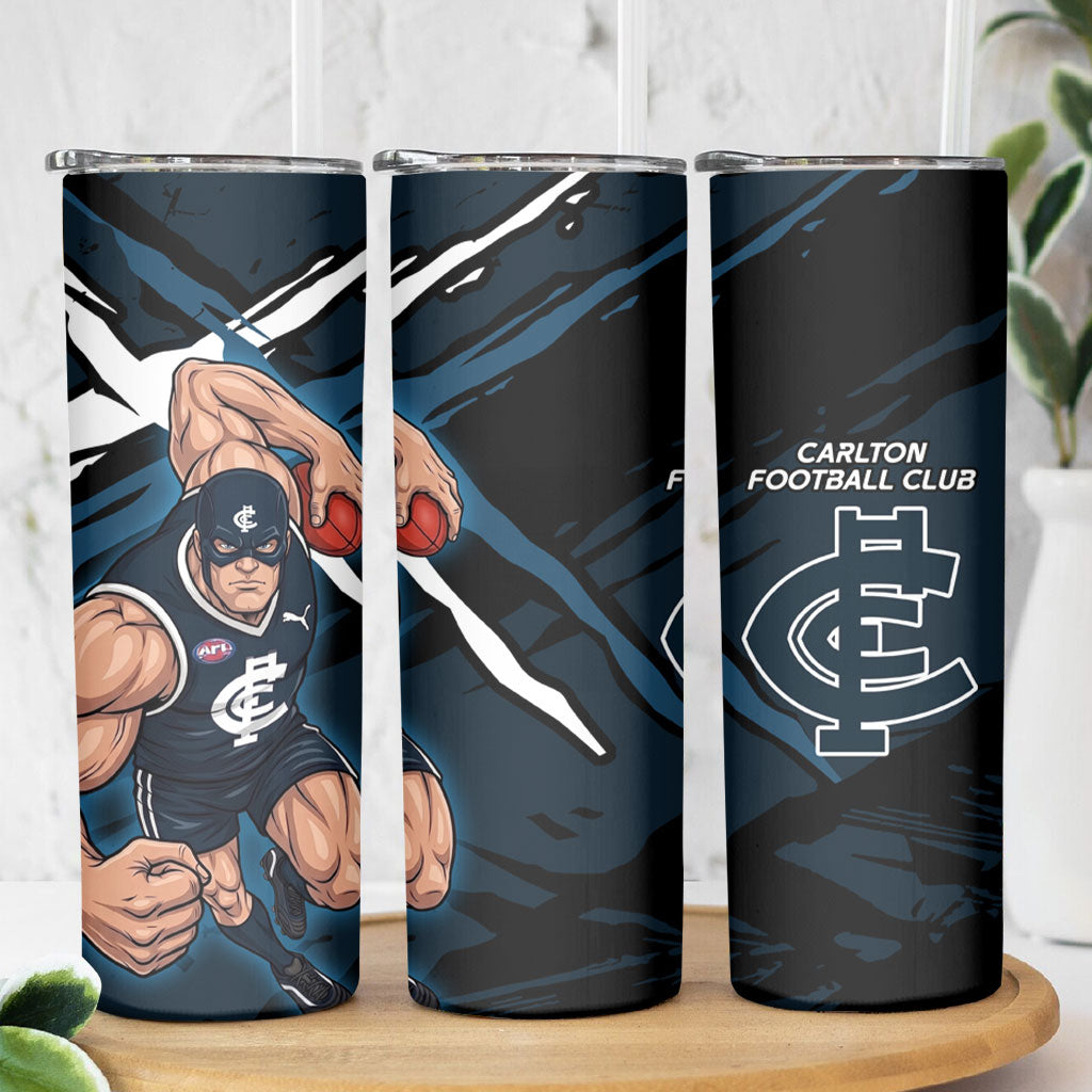 Carlton Football Club Skinny Tumbler Blues Muscular Mascot Graphic - Abstract Paint Splatter Art