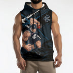 Carlton Football Club Sleeveless Hoodie Blues Muscular Mascot Graphic - Abstract Paint Splatter Art