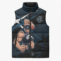 Carlton Football Club Sleeveless Puffer Jacket Blues Muscular Mascot Graphic - Abstract Paint Splatter Art