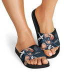 Carlton Football Club Slide Sandals Blues Muscular Mascot Graphic - Abstract Paint Splatter Art