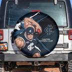 Carlton Football Club Spare Tire Cover Blues Muscular Mascot Graphic - Abstract Paint Splatter Art