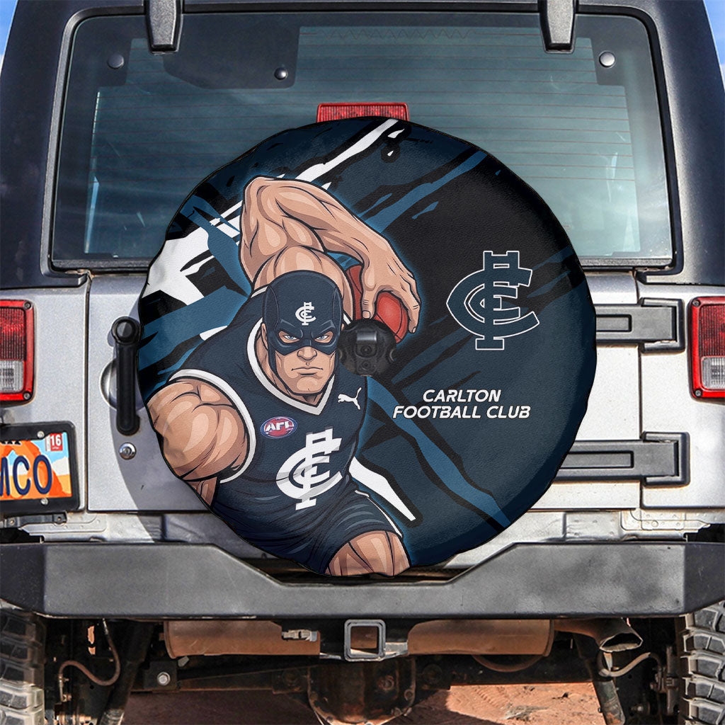 Carlton Football Club Spare Tire Cover Blues Muscular Mascot Graphic - Abstract Paint Splatter Art