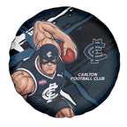 Carlton Football Club Spare Tire Cover Blues Muscular Mascot Graphic - Abstract Paint Splatter Art