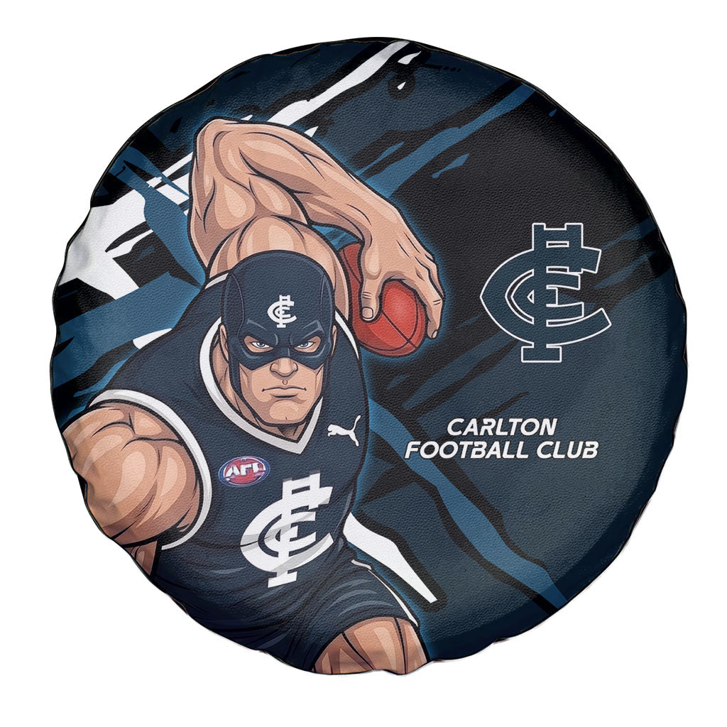 Carlton Football Club Spare Tire Cover Blues Muscular Mascot Graphic - Abstract Paint Splatter Art