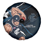 Carlton Football Club Spare Tire Cover Blues Muscular Mascot Graphic - Abstract Paint Splatter Art