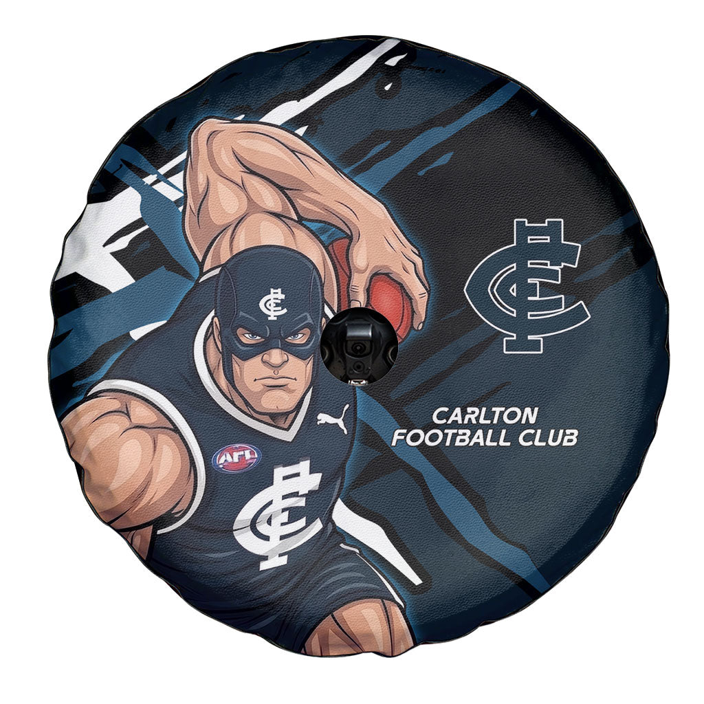 Carlton Football Club Spare Tire Cover Blues Muscular Mascot Graphic - Abstract Paint Splatter Art