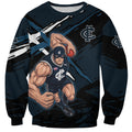 Carlton Football Club Sweatshirt Blues Muscular Mascot Graphic - Abstract Paint Splatter Art