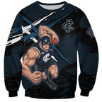 Carlton Football Club Sweatshirt Blues Muscular Mascot Graphic - Abstract Paint Splatter Art