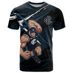 Carlton Football Club T Shirt Blues Muscular Mascot Graphic - Abstract Paint Splatter Art