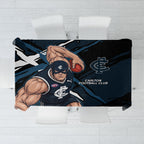 Carlton Football Club Tablecloth Blues Muscular Mascot Graphic - Abstract Paint Splatter Art