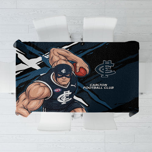 Carlton Football Club Tablecloth Blues Muscular Mascot Graphic - Abstract Paint Splatter Art
