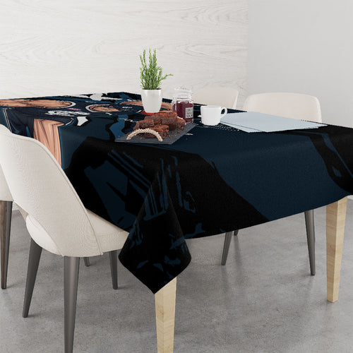 Carlton Football Club Tablecloth Blues Muscular Mascot Graphic - Abstract Paint Splatter Art