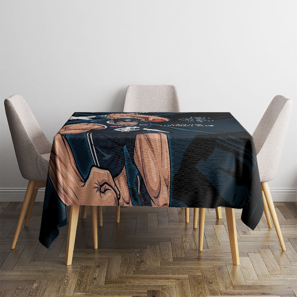 Carlton Football Club Tablecloth Blues Muscular Mascot Graphic - Abstract Paint Splatter Art