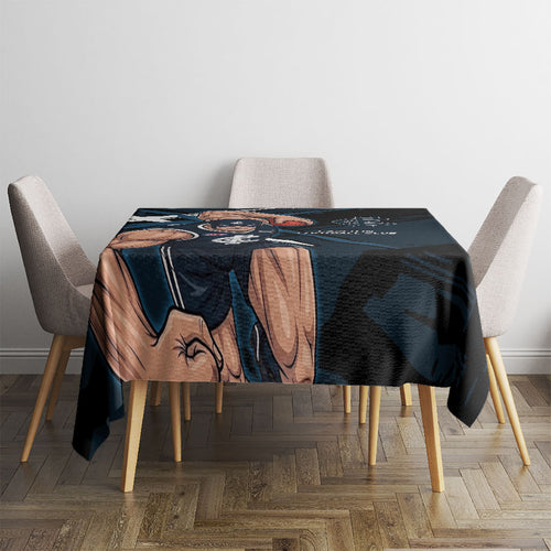 Carlton Football Club Tablecloth Blues Muscular Mascot Graphic - Abstract Paint Splatter Art