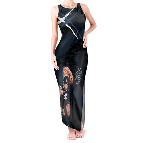 Carlton Football Club Tank Maxi Dress Blues Muscular Mascot Graphic - Abstract Paint Splatter Art