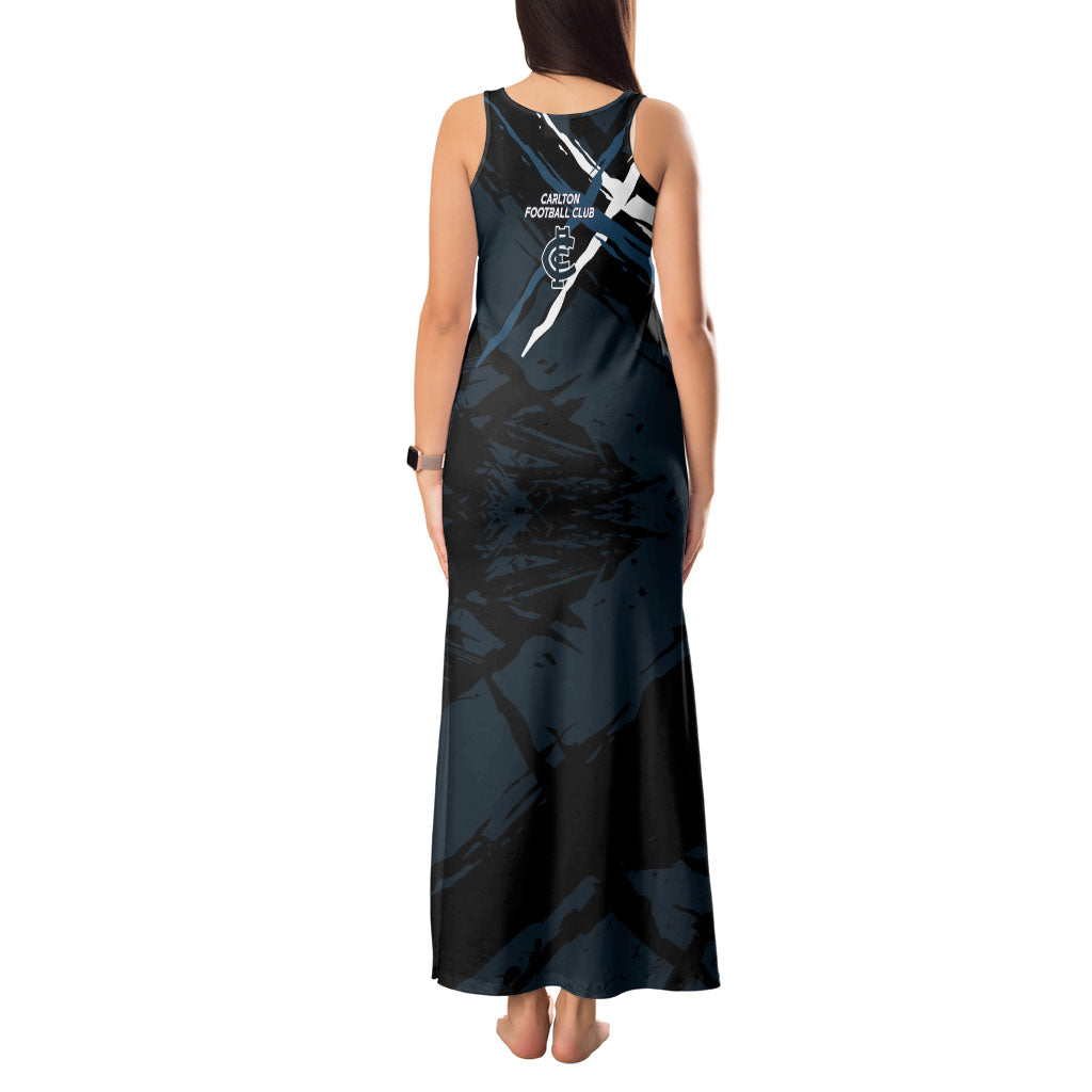 Carlton Football Club Tank Maxi Dress Blues Muscular Mascot Graphic - Abstract Paint Splatter Art