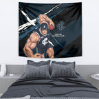Carlton Football Club Tapestry Blues Muscular Mascot Graphic - Abstract Paint Splatter Art