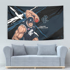 Carlton Football Club Tapestry Blues Muscular Mascot Graphic - Abstract Paint Splatter Art