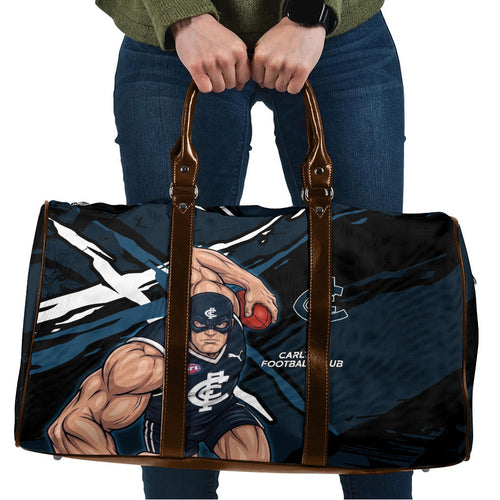 Carlton Football Club Travel Bag Blues Muscular Mascot Graphic - Abstract Paint Splatter Art