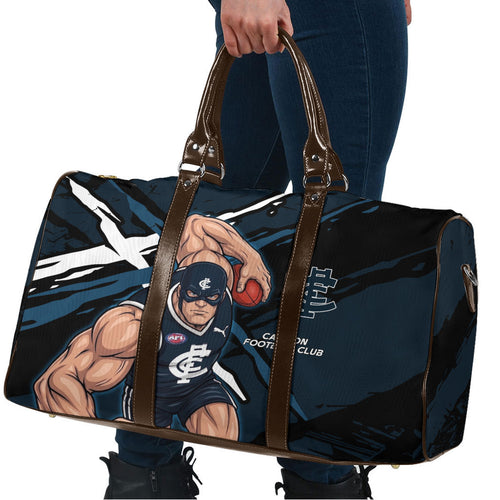 Carlton Football Club Travel Bag Blues Muscular Mascot Graphic - Abstract Paint Splatter Art