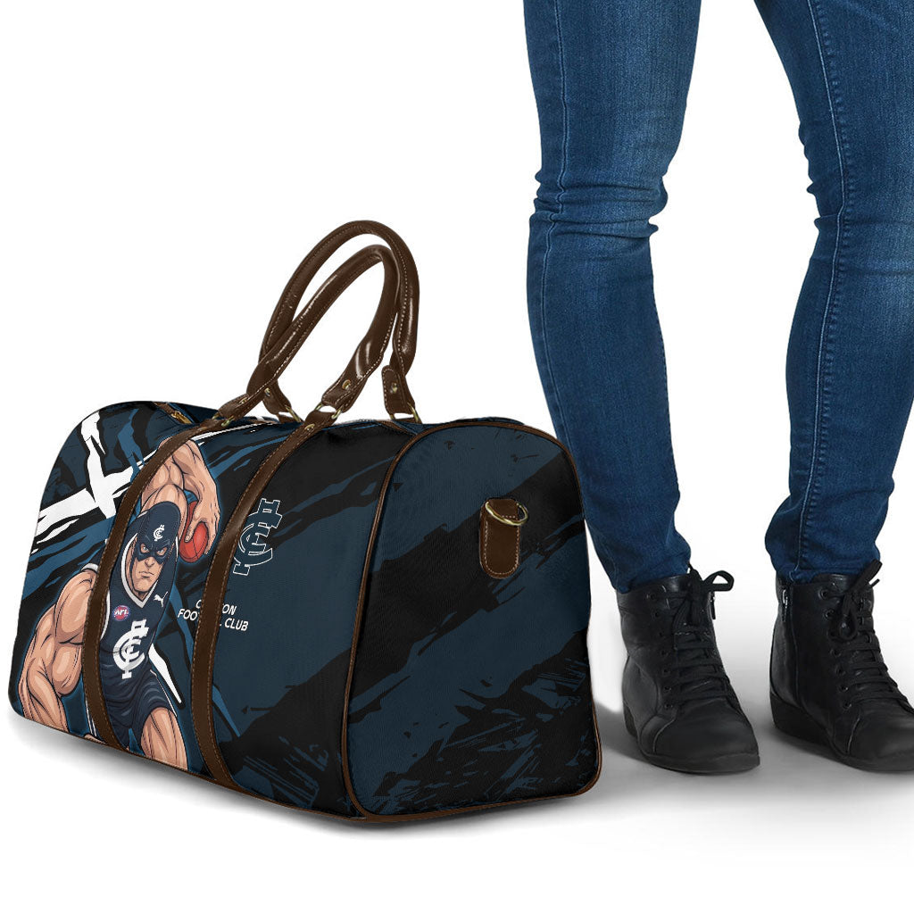 Carlton Football Club Travel Bag Blues Muscular Mascot Graphic - Abstract Paint Splatter Art