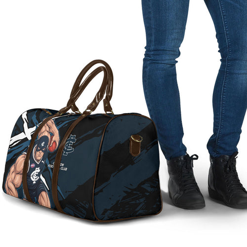 Carlton Football Club Travel Bag Blues Muscular Mascot Graphic - Abstract Paint Splatter Art