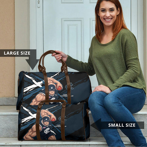 Carlton Football Club Travel Bag Blues Muscular Mascot Graphic - Abstract Paint Splatter Art