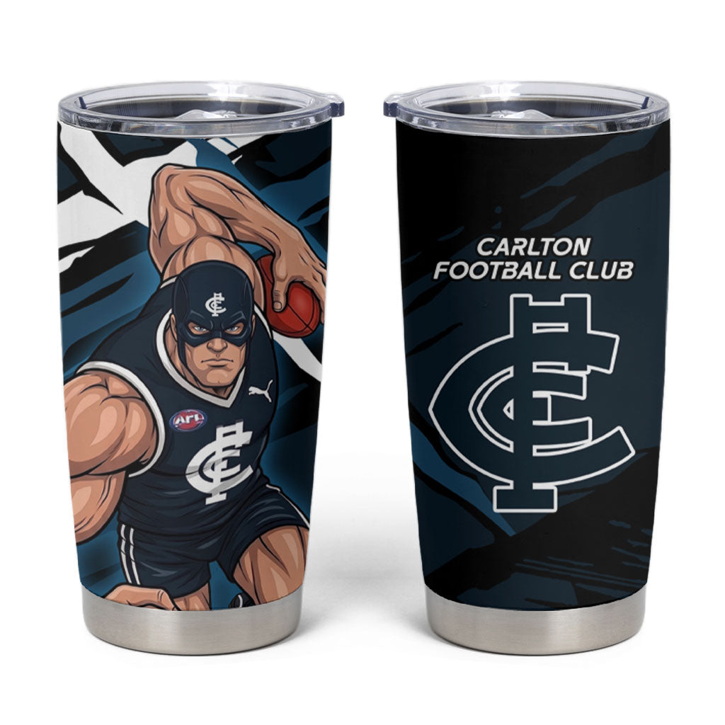 Carlton Football Club Tumbler Cup Blues Muscular Mascot Graphic - Abstract Paint Splatter Art