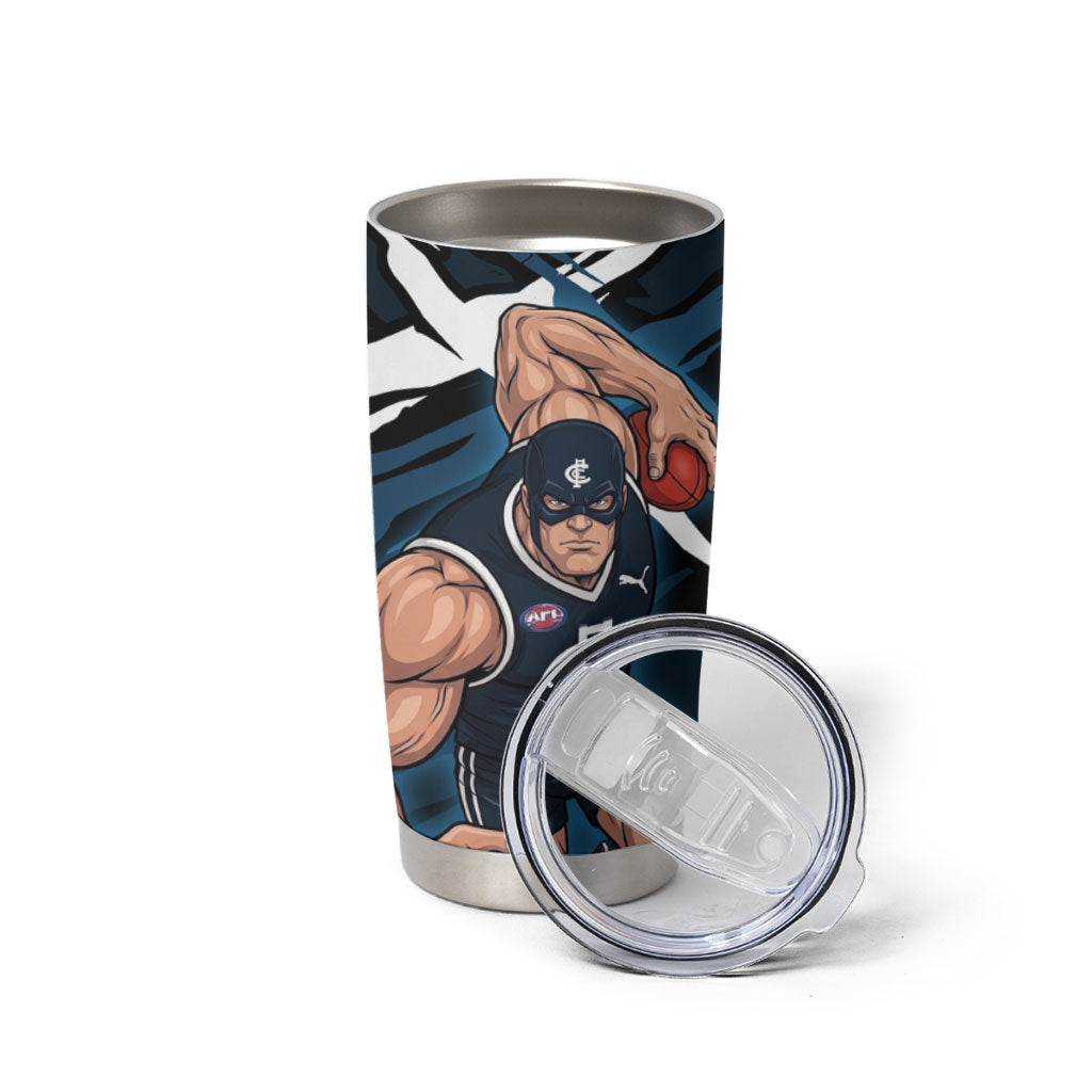 Carlton Football Club Tumbler Cup Blues Muscular Mascot Graphic - Abstract Paint Splatter Art
