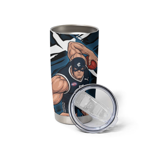 Carlton Football Club Tumbler Cup Blues Muscular Mascot Graphic - Abstract Paint Splatter Art