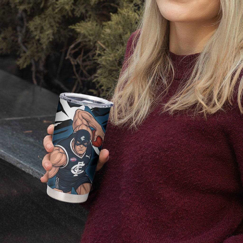 Carlton Football Club Tumbler Cup Blues Muscular Mascot Graphic - Abstract Paint Splatter Art