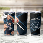 Carlton Football Club Tumbler Cup Blues Muscular Mascot Graphic - Abstract Paint Splatter Art
