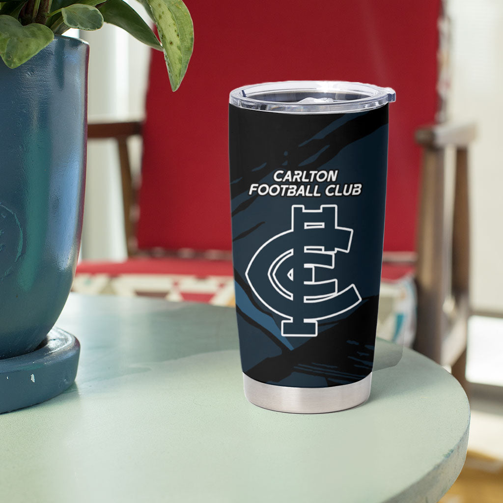 Carlton Football Club Tumbler Cup Blues Muscular Mascot Graphic - Abstract Paint Splatter Art
