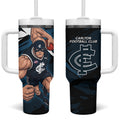 Carlton Football Club Tumbler With Handle Blues Muscular Mascot Graphic - Abstract Paint Splatter Art