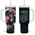 Carlton Football Club Tumbler With Handle Blues Muscular Mascot Graphic - Abstract Paint Splatter Art