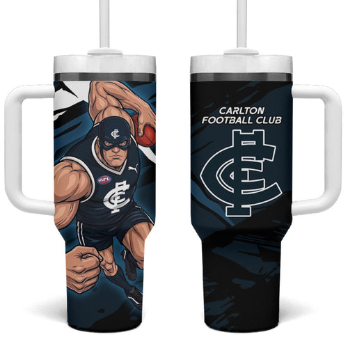 Carlton Football Club Tumbler With Handle Blues Muscular Mascot Graphic - Abstract Paint Splatter Art