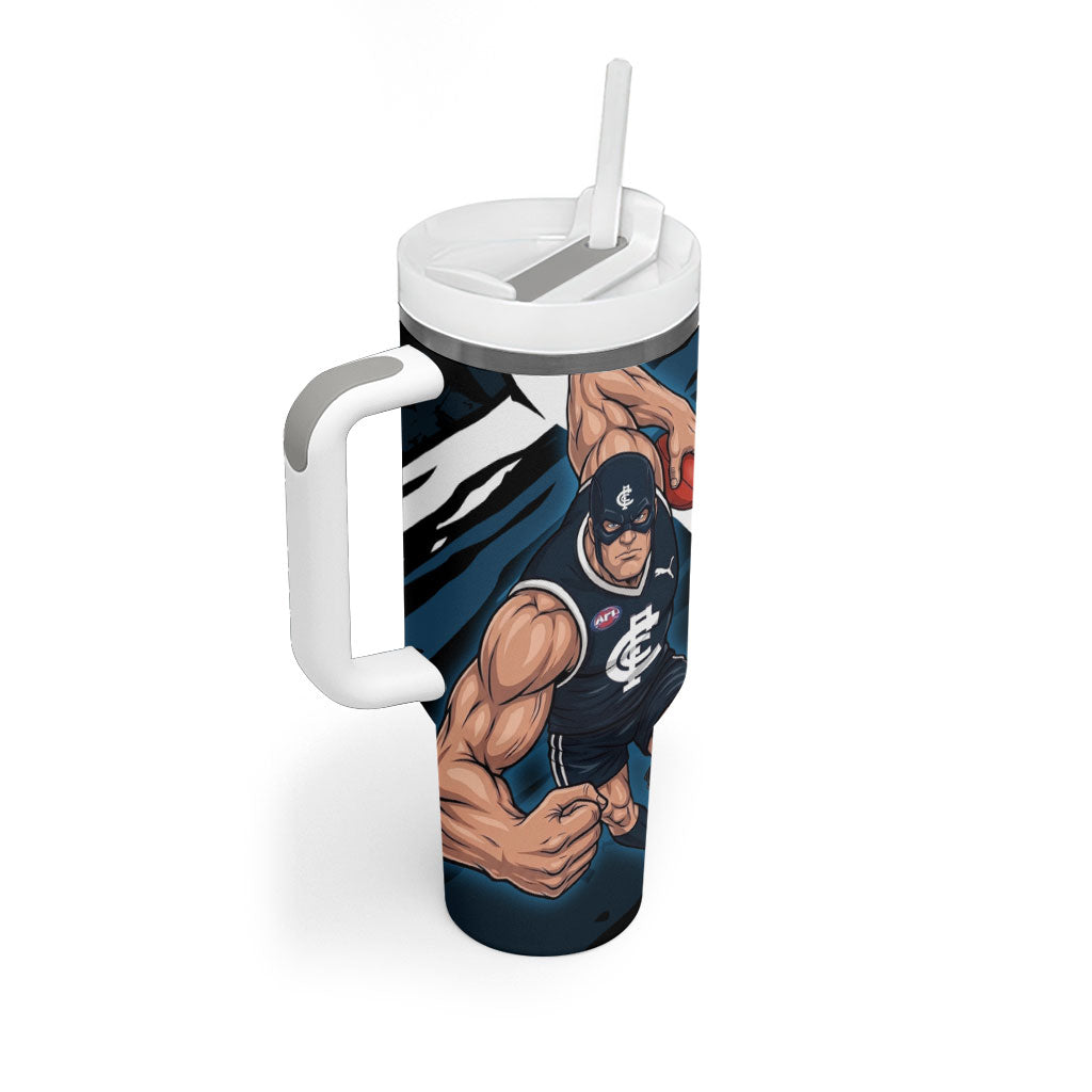 Carlton Football Club Tumbler With Handle Blues Muscular Mascot Graphic - Abstract Paint Splatter Art